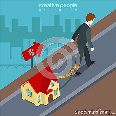 Flat isometric vector loan burden financial house credit percent Vector Illustration