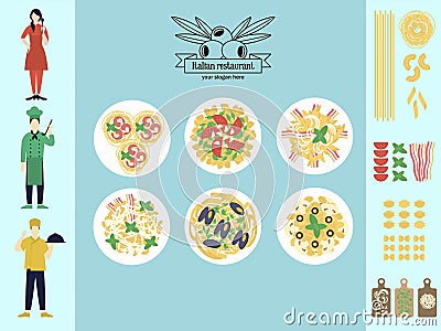 Flat Italian Restaurant Infographic Concept Vector Illustration