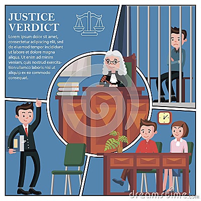 Flat Judicial Session Participants Concept Vector Illustration