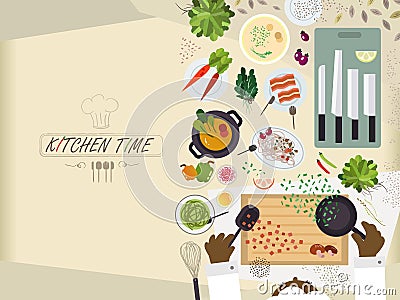 Flat kitchen table for cooking in flat design Vector Illustration