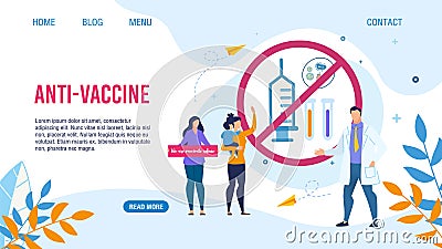 Flat Landing Page with Anti-Vaccination Design Vector Illustration