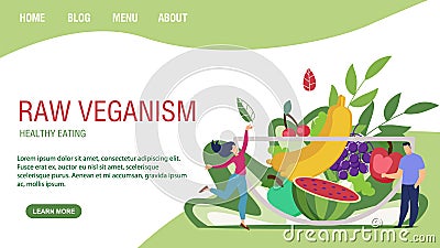 Flat Landing Page Promoting Raw Food Veganism Vector Illustration