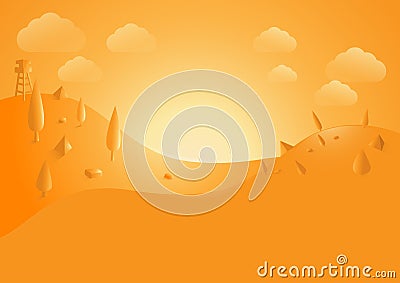 Flat landscape, hill mountain and wild background,orange tone, design Stock Photo