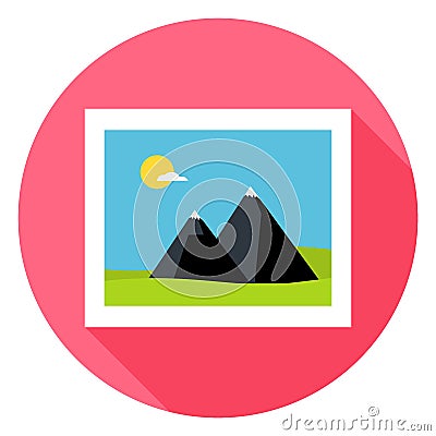 Flat Landscape Picture Circle Icon with Long Shadow Vector Illustration