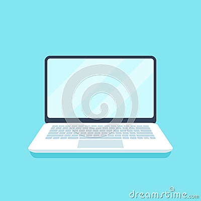 Flat laptop computer. Mobile pc device, business laptops for professional user or personal computers icon vector Vector Illustration