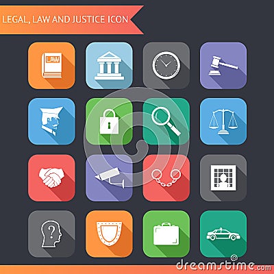 Flat Law Legal Justice Icons and Symbols Vector Illustration Vector Illustration