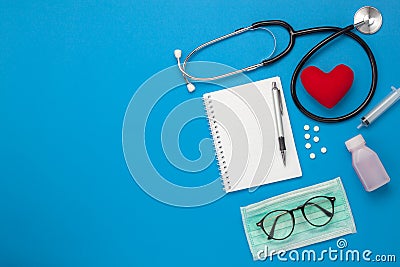Flat lay aerial of tools medical & Healthcare insurance background concept Stock Photo