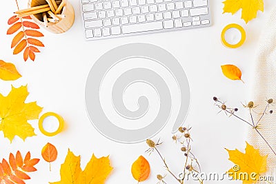 Flat lay blogger or freelancer workspace Stock Photo