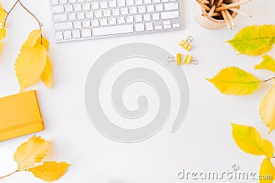 Flat lay blogger or freelancer workspace Stock Photo