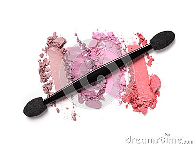 Close-up of make-up swatch. Smear of crushed pink and purple eye shadow Stock Photo