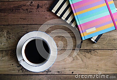 Flat lay Coffee and Notebooks Stock Photo