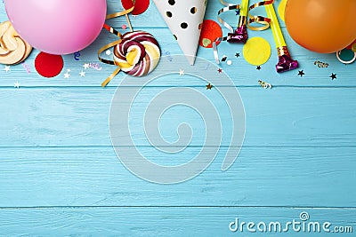 Flat lay composition with birthday party items Stock Photo