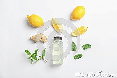 Flat lay composition with delicious natural lemonade Stock Photo