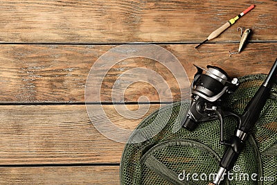 Flat lay composition with fishing equipment Stock Photo