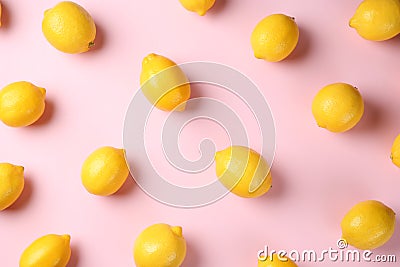 Flat lay composition with fresh ripe lemons Stock Photo