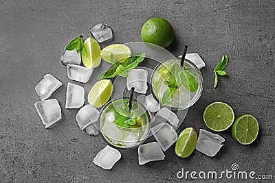 Flat lay composition with refreshing lime beverage Stock Photo