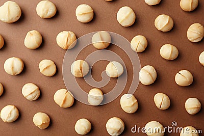 Flat lay composition with shelled organic Macadamia Stock Photo