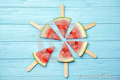 Flat lay composition with watermelon popsicles Stock Photo