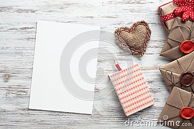 Flat lay cute composition with fabric heart Stock Photo