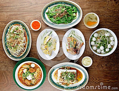 Flat lay of delicious asian food Stock Photo