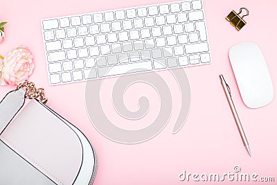 Flat lay for feminine website, blogger, social media Stock Photo