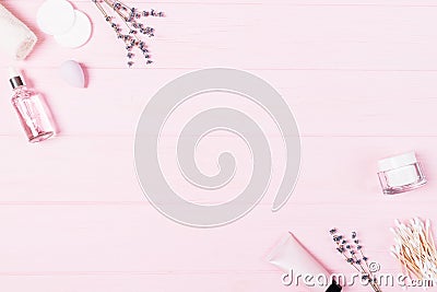 Flat lay frame beauty products Stock Photo