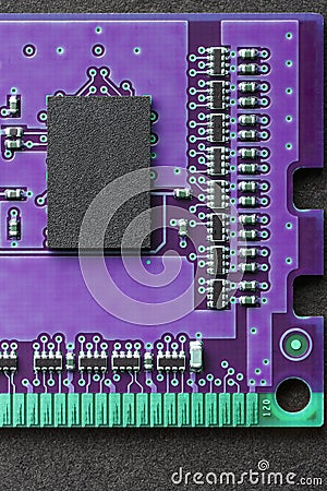 Flat lay graphic still life close-up of DIMM RAM computer memory chip module. Vertical background or icon image. Stock Photo