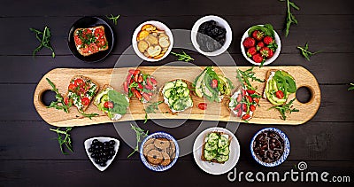 Flat lay of healthy vegetarian dinner table setting. Stock Photo