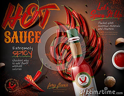 Flat lay hot chili sauce ads Vector Illustration