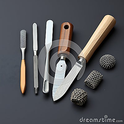 A flat lay image of a set of different types of files and rasps including flat round and half round models Stock Photo