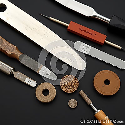 A flat lay image of a set of different types of files and rasps including flat round and half round models Stock Photo