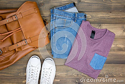 Flat lay photography of men casual outfits Stock Photo