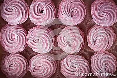 White gift box full of pink berry marshmallow Stock Photo