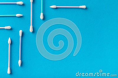 Flat lay top view reusable silicone swab on blue background Stock Photo