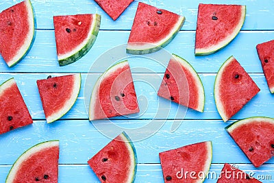 Flat lay top view watermelon slice, which is a summer fruit suitable for fresh fruit juices Stock Photo