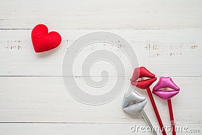 Flat lay of Valentine day background and cute party accessories Stock Photo