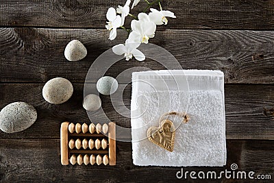 Flat lay for valentines day concept with heart-shaped soap Stock Photo