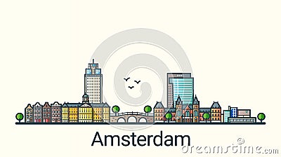 Flat line Amsterdam banner Vector Illustration