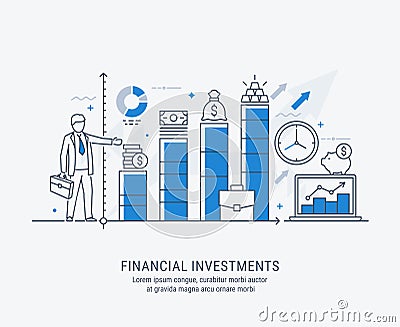 Flat line-art illustration of financial investment Vector Illustration