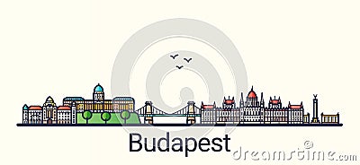 Flat line Budapest banner Vector Illustration