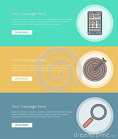 Flat line Business Concept Web Site Banners Set Vector illustration. Vector Illustration