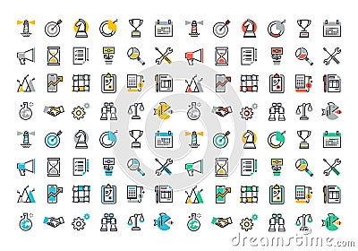 Flat line colorful icons collection of corporate business Vector Illustration