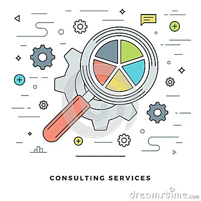 Flat line Consulting Services Concept Vector illustration. Modern thin linear stroke vector icons. Vector Illustration