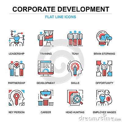 Flat line corporate development icons concepts set for website and mobile site and apps. Vector Illustration