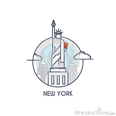 Flat line deisgned icon - New York Vector Illustration