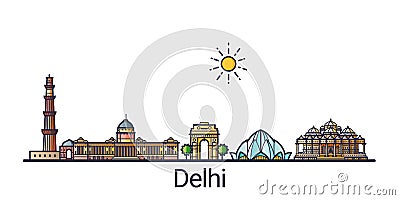Flat line Delhi banner Vector Illustration