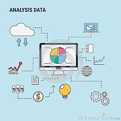 Flat line design concept for analysis data , used for web banners, hero images, printed materials. Vector Illustration