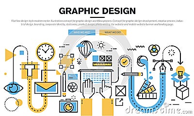 Flat line design concept for graphic design workflow process Vector Illustration