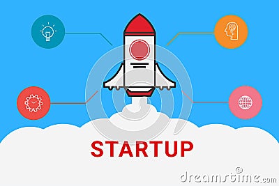 Flat line design concept for Start up. Flat rocket. Business start up. Vector Illustration