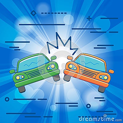 Flat Line design graphic image concept of car crash vector illus Vector Illustration